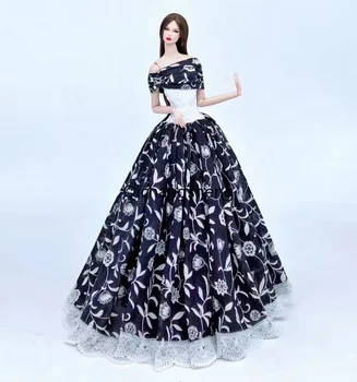 1/6 стоп-моушън дрехи, Бяло, Черно сватбена рокля с цветен модел за Барби, дрехи за Барби, аксесоари за кукли 11,5 