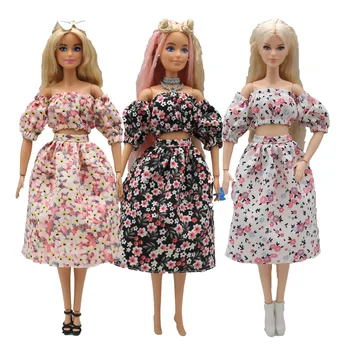 1 комплект летни кукольной дрехи, рокля с цветен модел, Малко Ароматен комплект от две части топ с открити рамене, пола принцеса за куклено аксесоари 1/6