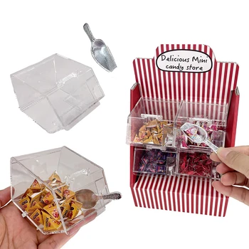 1 комплект Миниатюрни прозрачни чекмеджета за съхранение на закуски в кукла къща С лопата, Пылезащитной предавателна кутия, водоустойчив витрина, играчка за декор на мебелите