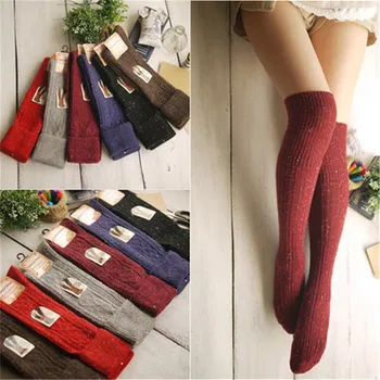 1 чифт женски модни ежедневните есенно-зимни чорапи с дължина до коляното, дамски памучни секси чорапи до бедрото, обикновена чорапи за обувки на Едро