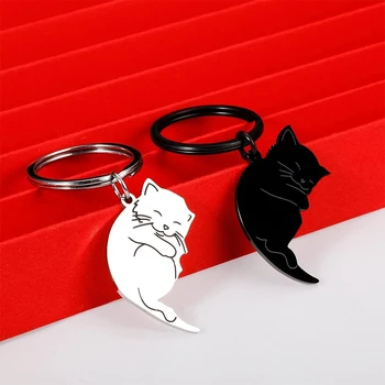 1 чифт Черно-бели брелков под формата на мультяшного котка, чанта Унисекс, интериор, окачване, държач за ежедневна подарък такива двойка за 