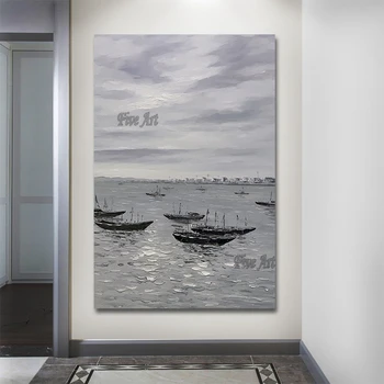 100% Платно с пейзаж ръчно изработени, Абстрактна живопис на лодка, Висококачествен Домашен Декор, Произведено В Китай, Подвесная картина без рамка