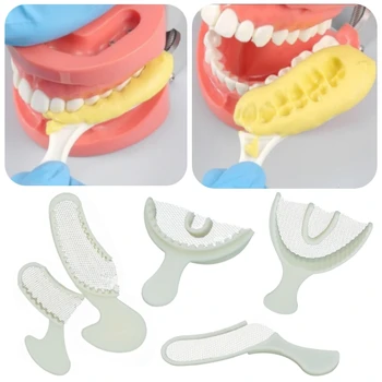 10шт за Еднократна употреба тави за регистрация на зъбни ухапване Пластмасови корита за най-хвърля с мрежесто притежател на зъбите Без странични Задните на Предните части