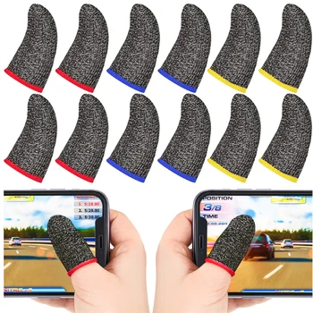 12 бр. Игрални ръкавици за пръсти, дишащи, от сребрист влакна, които предпазват от пот върховете на пръстите си, ръкав за пръстите на сензорен екран, защита за палеца мобилен геймър