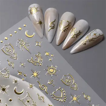 2/4 лист Златни 3D стикери за нокти, Кухи етикети, Смесени рисунки, Лепило Цветни Накрайници за нокти, Бижута, Салонные Аксесоари
