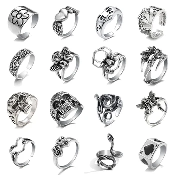 2022 Пънк-готически скелет, череп, пръстен за жени, мъже, момичета, стръмни реколта модерен пръстен е сребърен цвят, бижута за рожден ден