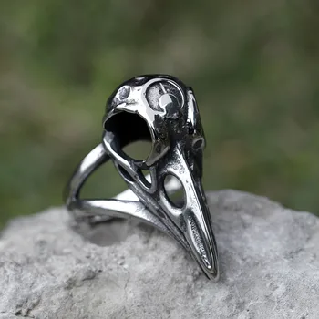2023 Нови мъжки пръстени от неръждаема стомана 316L Nordic VIKING Один главата на гарвана Животно Амулет модни бижута, Подаръци, безплатна доставка