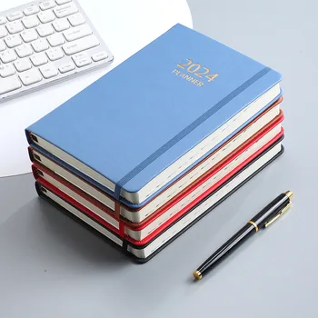 2024 Бележник-планер на английски език, формат А5, с еластична лента и ежедневником, многоцветни възможности на бележници и дневници, канцеларски материали
