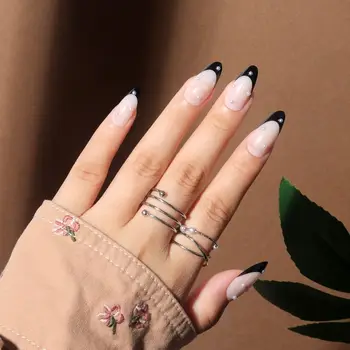 24шт дълги миндалевидных режийни нокти Във френския прост стил, типсы за нокти със собствените си ръце, се натискат на ноктите, пълно покритие на Преносимо
