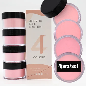 4 цвята/набор от Телесно-Розов Акрилен Прах В бутилки, Pure-15 г * 4 = 60 g Професионална Розова Кристална Захар За Изграждане на нокти DIY Nail Salon