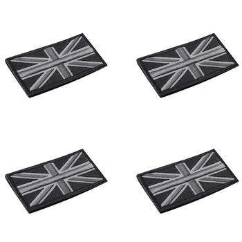 4X Модни нашивка с емблемата на флага на обединеното кралство Юниън Джак, 10 см Х 5 см, нов, черен/сив)