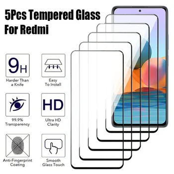 5шт Закалено Стъкло За Redmi 8 8A 9A 9AT 9C NFC 10A 10В Защитно Фолио За Екрана Redmi Note 8 9 10 Pro 8T 9T 10T 9S 10S Защитно Фолио