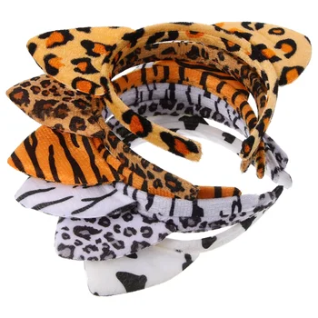 6 бр. превръзка на главата с ушите си плюшено котка, Леопардовая превръзка на главата, косата, формата на джунглата, Коледен костюм