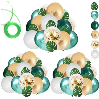 68 бр. балони за детски душата в стил сафари в джунглата, зелени балони с конфети от бяло злато с палмови листа за украса на детски рожден Ден