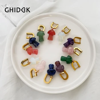 GHIDBK 6 цвята, Позлатени Натурален Лечебен камък Окачване-гъба U-образна скоба-пръстени, Бижута от неръждаема стомана Водоустойчив