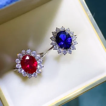 JMK Луксозни пръстени с кубическим цирконием AAA, дамски пръстени ангажимент за младоженци, Рубинено-червен кристал, Сини пръстени, Бижута подарък, Годишнина от годеж