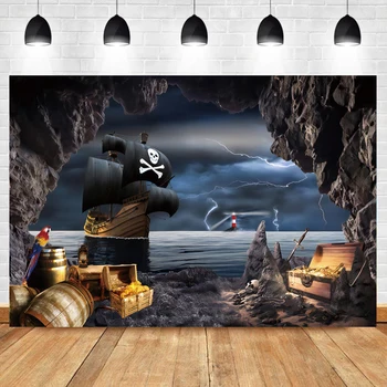 Laeacco Пиратски кораб, Остров Тъмната пещера на Съкровищата на Морска тема на Парти по Случай рождения Ден на Фотофон Фонове, за снимки Реквизит за снимки