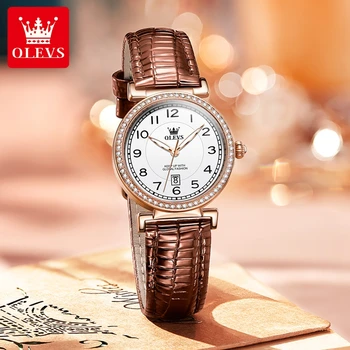 OLEVS 5590, Нови класически кварцови часовници за жени, диамант циферблат, Луксозни дамски ръчен часовник, Водоустойчив кожени дамски ръчни часовници