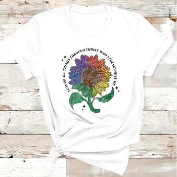 Rheaclots Дамски памучни тениски с флорални принтом ЛГБТ общността и слънчоглед, дамски тениски с графичен дизайн