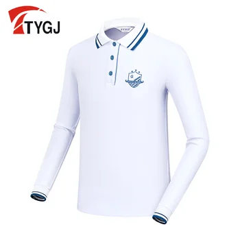 TTYGJ Нова младежка есенна риза за голф с дълъг ръкав, спортна риза с къси ръкави, всекидневни дишаща топ с яка-поло, бял