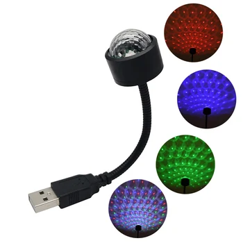 Автомобилен USB DJ Mini Light RGB-лампа, цветен музикален звук, атмосферата караоке за празнични партита, тържествени светлини, RGB-проектор