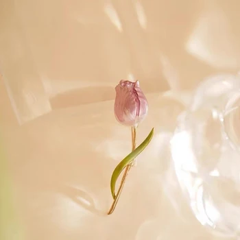 Брошка във формата на розово лале Нежни цветя на Застояла жени за яката Жена Луксозна Брошка във френски стил Сватбени Аксесоари