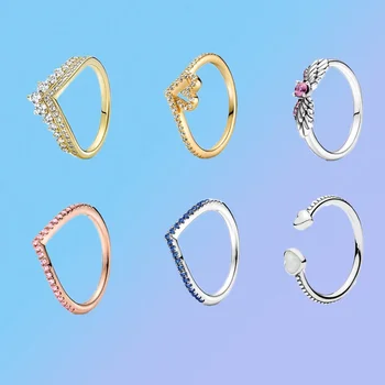 Висококачествено стерлинговое сребро 2021 S925 проби, ново оригинално пръстен с блестящ разноцветни диамантен пръстен 1: 1, Романтичен пръстен със скъпоценния камък на любовта