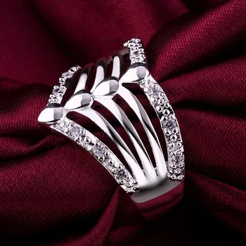 Водеща модна личност, прост и елегантен пръстен от сребро 925 проба, пръстен с геометричен симулации на пет линии, класически модел, Цвят R416