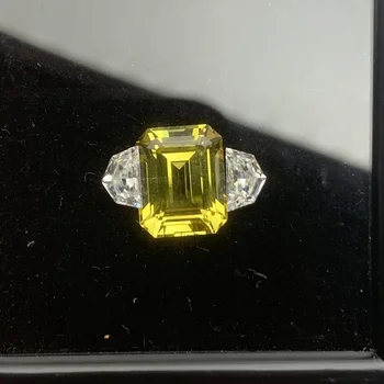 Възглавница Ruif, отгледани в лаборатория жълт сапфир 8x10 мм с муассанитом D-цвят, определени скъпоценни камъни за дизайн на пръстени
