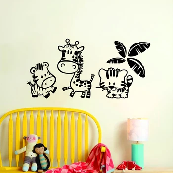 Детски стикери за стена в зоологическата градина, начало декор, vinyl стикер на стената с мультяшными животни, креативна детска стенопис за детска стая