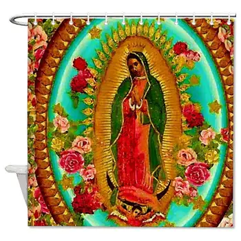 Завеса за баня Богородица Гваделупская, Мексико Св. Дева Мария, Завеса за душ с куки за декор за баня 60 Х 72