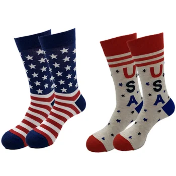 Зарибяване с флага на сащ, по 2 чифта чорапи с флага на САЩ, Забавни тържествено чорапи, Новост, Чорапи за екипажа, Подарък чорапи за Младоженците