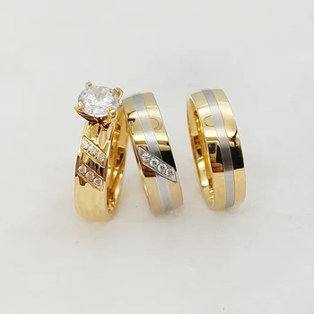 Идеални двойки 3шт Сватбени Годежни пръстени за младоженци, Комплекти за младоженци, Бижута от 18 каратово злато пръстен с диамант чехия