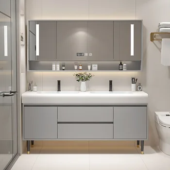 Комбинация от шкафове за баня Cream wind intelligent Clinique с двойна мивка модерен прост мивка за баня.