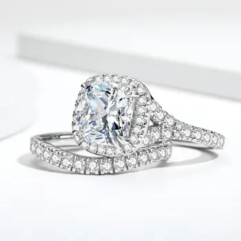 Комплекти за годежни пръстени с муассанитом DEZO Total 5ct All за жени, кройката на основния камък 3ct, Сертификат D Color GRA, сребро проба S925