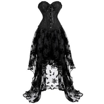 Корсетное рокля за жените, поли от Тюл, Дълги Корсети с бродерия, Бюстиета, Плюс Размера на Готическия Бурлеска, Екзотични костюми, Секси Черно Реколта,