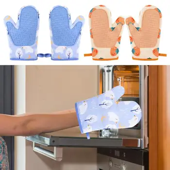 Кухненски ръкавици за фурна Силиконови, 1БР. Нескользящие кухненски ръкавици притежатели, Ръкавици с каишка, Термостойкая защитна мека памучен хастар за фурната