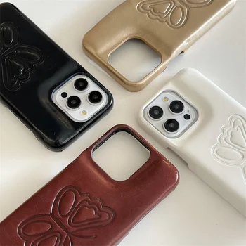 Лесен и висококачествен четырехцветный кожен калъф за мобилен телефон във формата на пеперуда с плюшени окачване за iPhone 11 12 13 14 15 Promax