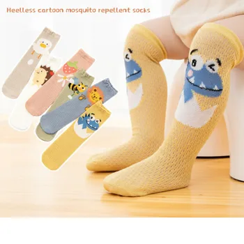 летни тънки детски чорапи, детски памучни мрежести чорапогащи, детски чорапи и без комари с мультяшными животни