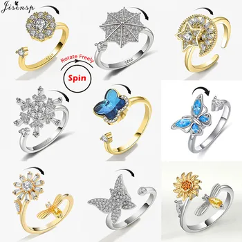 Луксозно кристалното пръстен с пеперуда и пчела, предизвикващо безпокойство, пръстени-прядильщики за жени, сватбена украса, медальони във формата на звезди и Луната, анти-стрес подарък