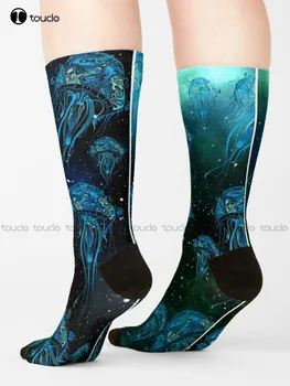 Луминесцентна дъгова Медуза В космически чорапи, футбол за момчета Чорапи Унисекс За възрастни, юноши, младежи, Чорапи с дигитален печат 360 °, Подарък със стил Харадзюку