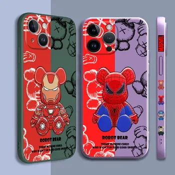 Мек Калъф Marvel Bear Ironman Spiderman за iPhone X 13 Mini 7 8 11 Pro 15 Plus XR XS 14 Pro Max SE 12 С Квадратна Течен Покритие