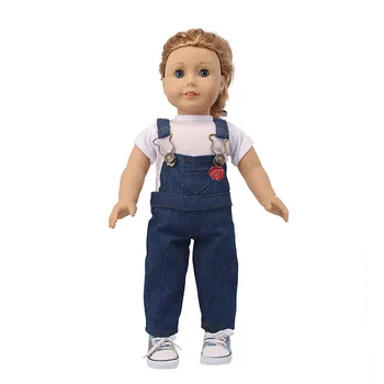 Модерен бял базовата тениска, дънкови панталони, комплект дрехи Trouers за 18-инчови американски кукли, костюми за куклите-бебета, 43 см, аксесоари за играчки