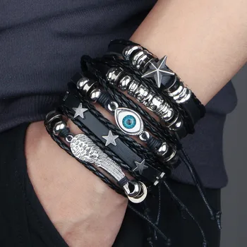 Модерен Гривна Viking Bracelet За Мъже, Гривни За Ръце, Тъкани Бижута За Ръка С Черепа, Регулируем Кожен Набор, Дизайн, направи си САМ Бижута, Подарък