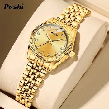 Модерен дамски часовник POSHI 2023, кварцов ръчен часовник със зелен циферблат, луксозни водоустойчив бизнес ръчен часовник от неръждаема стомана в подарък