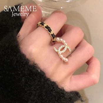 Модерен пръстен SAMEME с изкуствени перли и цирконием, Луксозно пръстен с букви за жени, прекрасен подарък за Деня на Св. Валентин