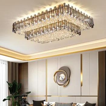 Модерна луксозна кристален таван полилей за хол, трапезария, кухня с нов дизайн, с правоъгълна led светлини за вътрешно осветление
