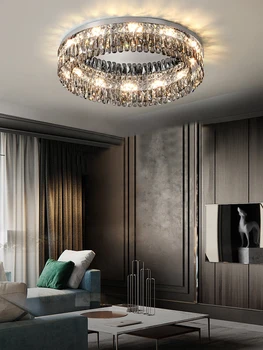 Модерна луксозна кристален полилей, стъклена кръгла таванна лампа за осветление хол, спалня, led осветление, окачени таван осветление