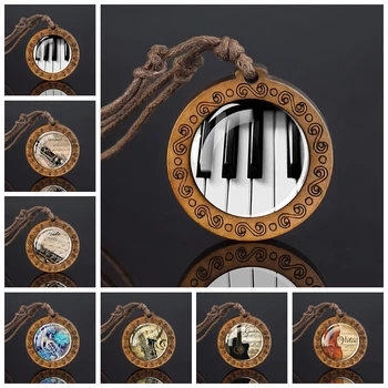 музикален инструмент, Пиано, Китара, Флейта с изображение на Дърво Колие Музикална нота Бижута