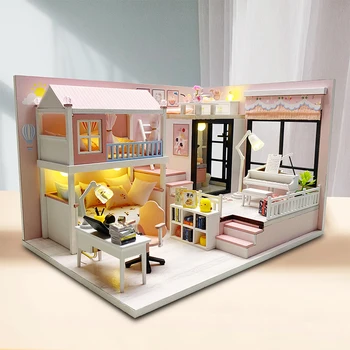 Направи си САМ Дървена Стая Принцеса Casa Куклени Къщи Миниатюрни Строителни Комплекти с Мебели Лесен Куклена Къща Играчки за Възрастни, Подаръци за Рожден Ден
